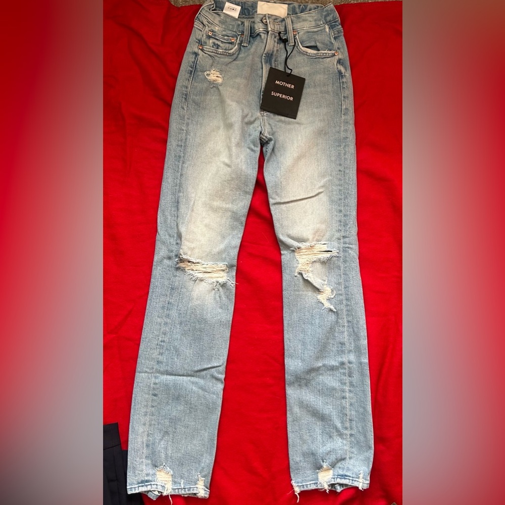 MOTHER Light Blue Ripped Skinny Jeans